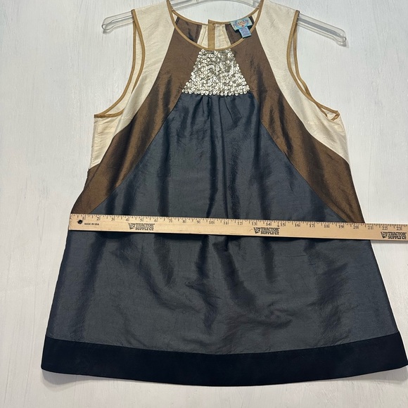 Plenty by Tracy Reese Silk Tunic Blouse L Sequin Sleeveless Colorblock Mod Retro - Picture 3 of 7